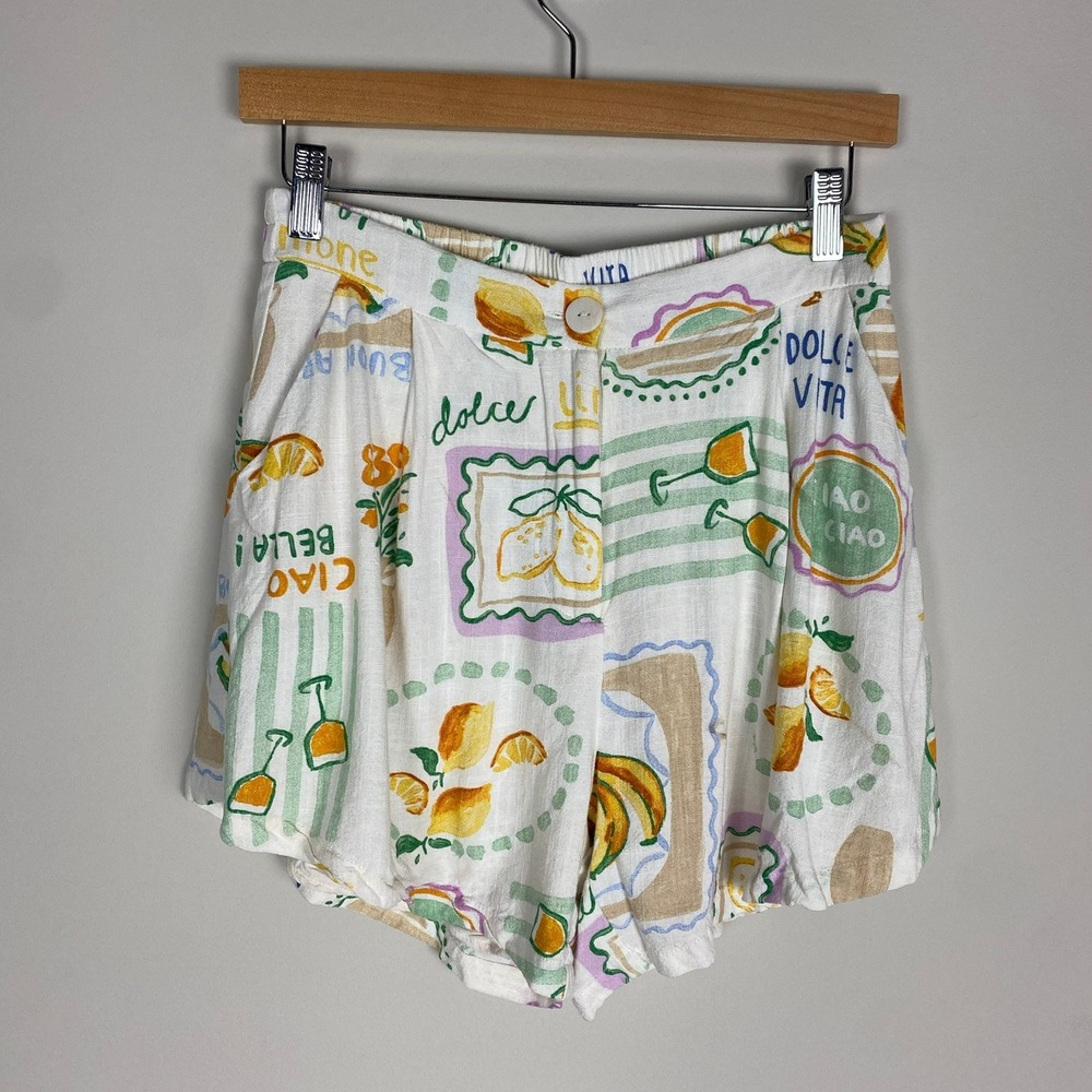 Paper Heart Dolce Vita Lemon Print Shorts Medium Linen Blend Italy Vacation